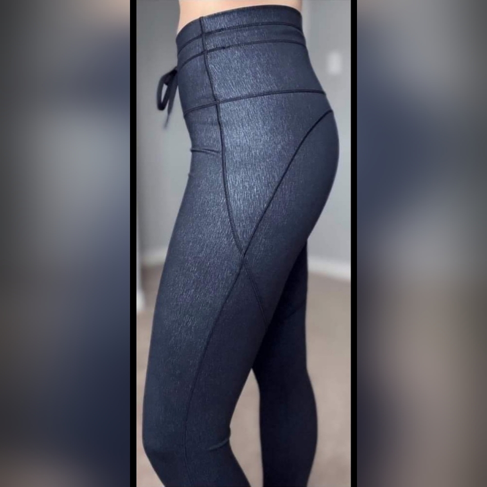 Zyia Drawstring Luxe Leggings Black Shimmer Size 6/8